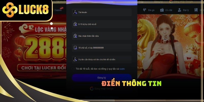 Kê khai đúng thông tin cá nhân khi thực hiện điền mẫu đăng ký LUCK8
